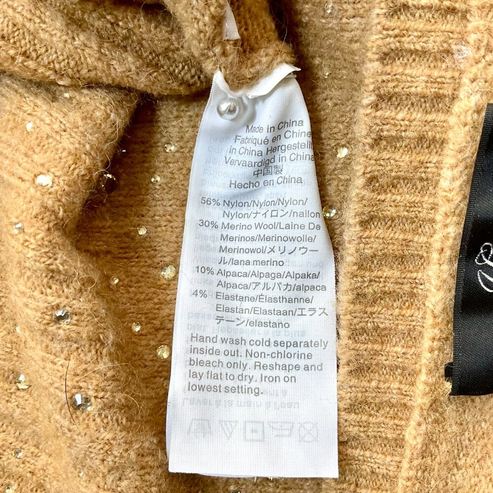 X J Crew Sweater Tan Camel with Rhinestones Merino Wool Alpaca Blend (L) - Picture 6 of 8